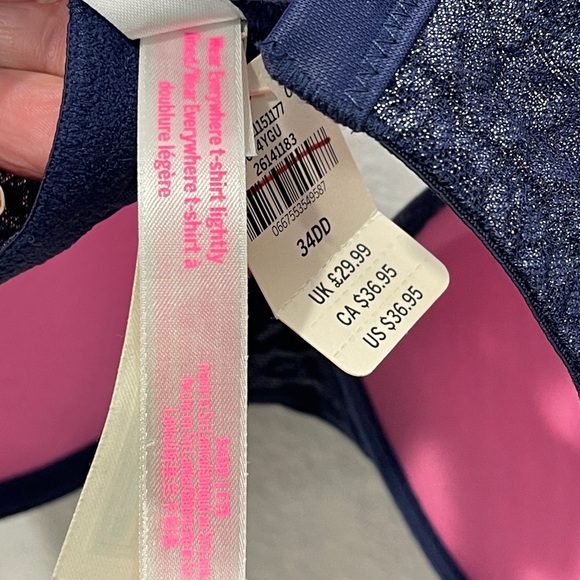 PINK Victoria’s Secret Navy Blue Cheetah Print T Shirt Bra Size 34DD - Picture 6 of 10